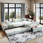 Upholstered Double Twin Size Daybed with Trundle and Drawer
