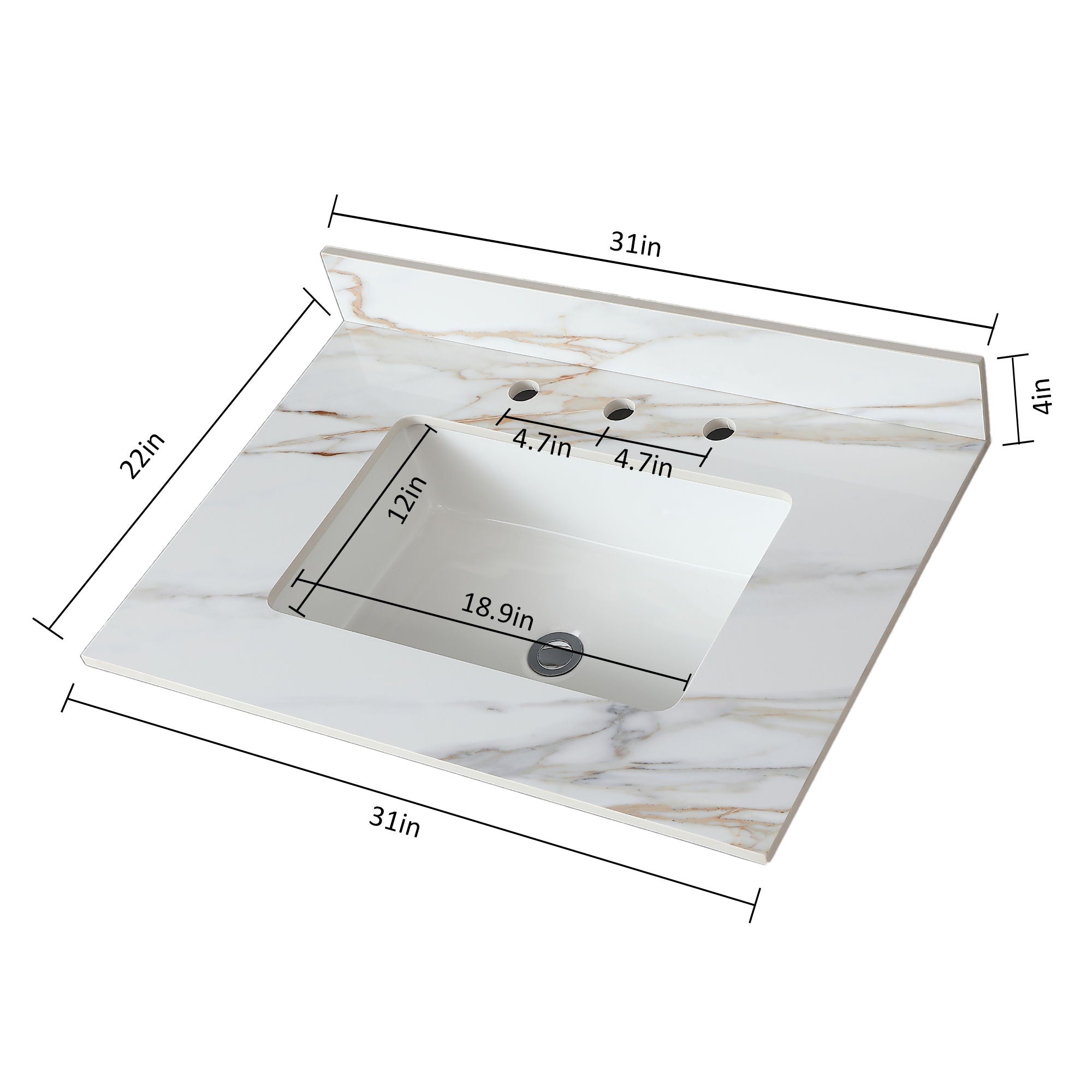 Vanity Top With Undermount Sink And Backsplash, Sintered Stone