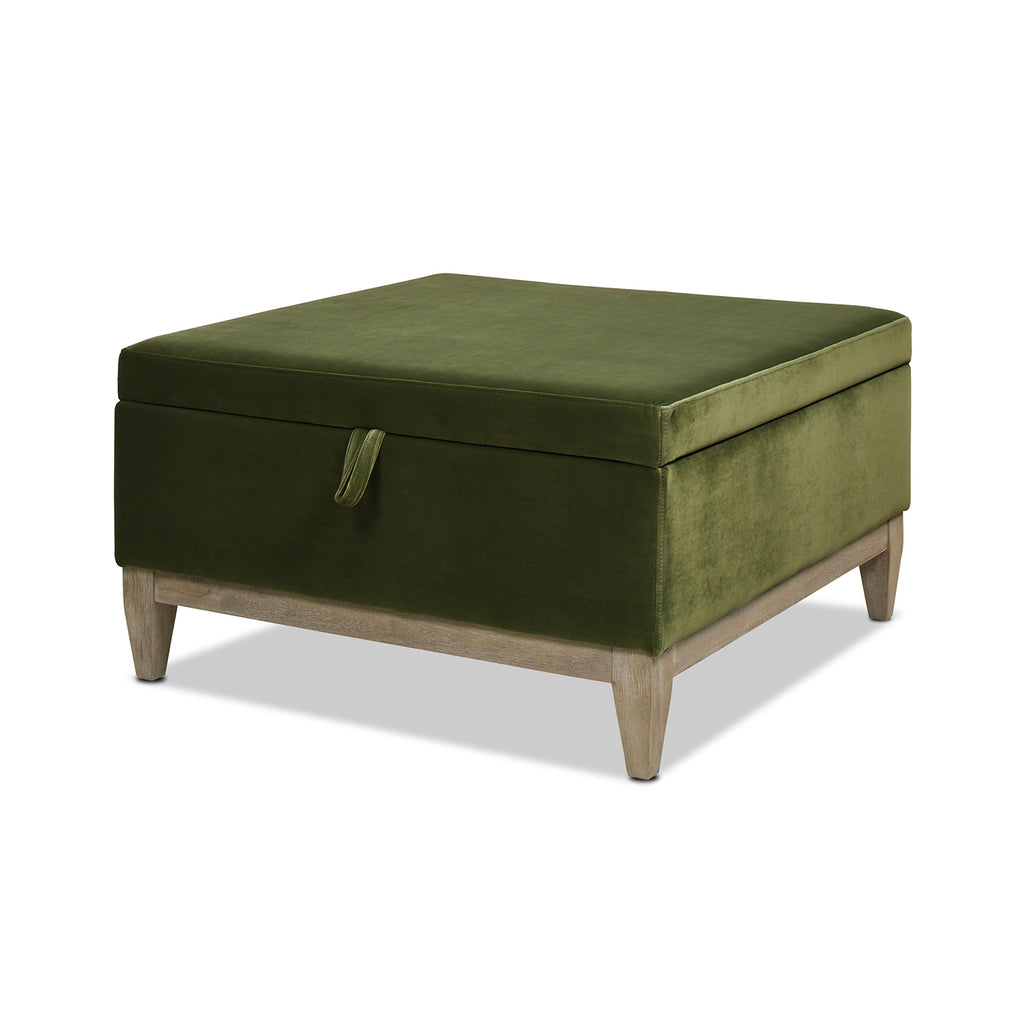 Knox 35" Square Storage Cocktail Ottoman, Olive