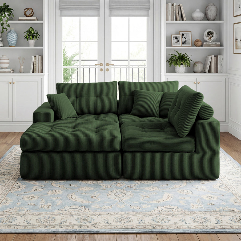 Corduroy Corner Chaise Compression Sofa Bed in Green