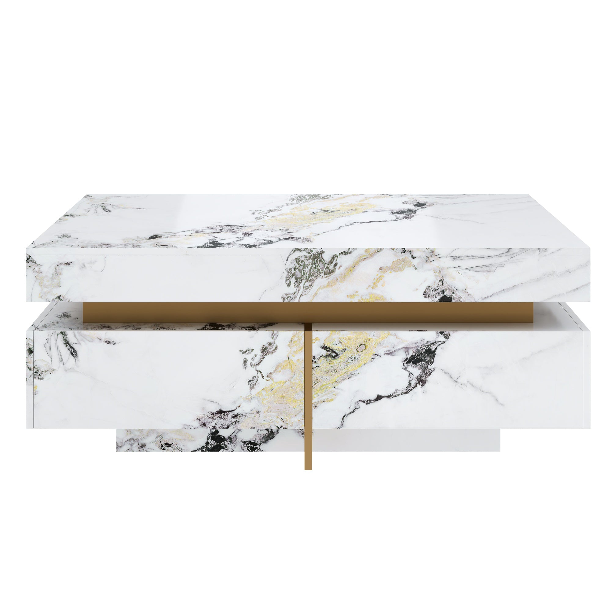 Modern Square Marble Textured Coffee Table with 4 Drawers