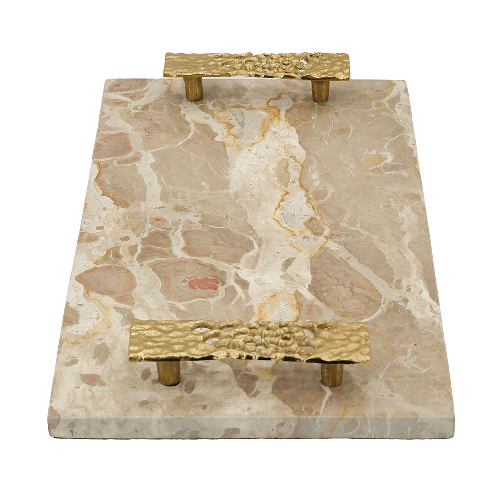 17.7" Marble Tray with Gold Handles