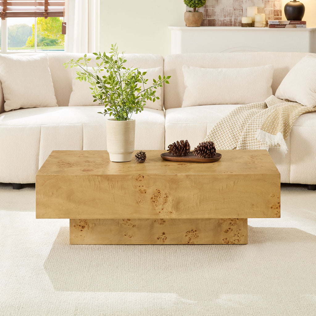 43.31 Inch Burl Wood Veneer Coffee Table