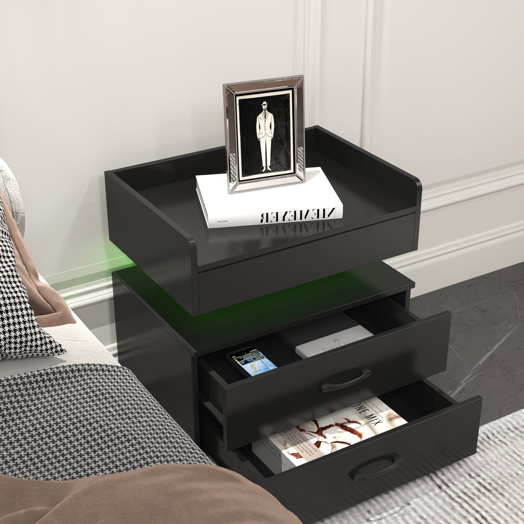 1 Set Nightstand with Adjustable LED Strip Light