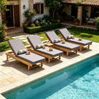 Light Teak Acacia Wood Chaise Lounge Set: 1 Frame + 1 Dark