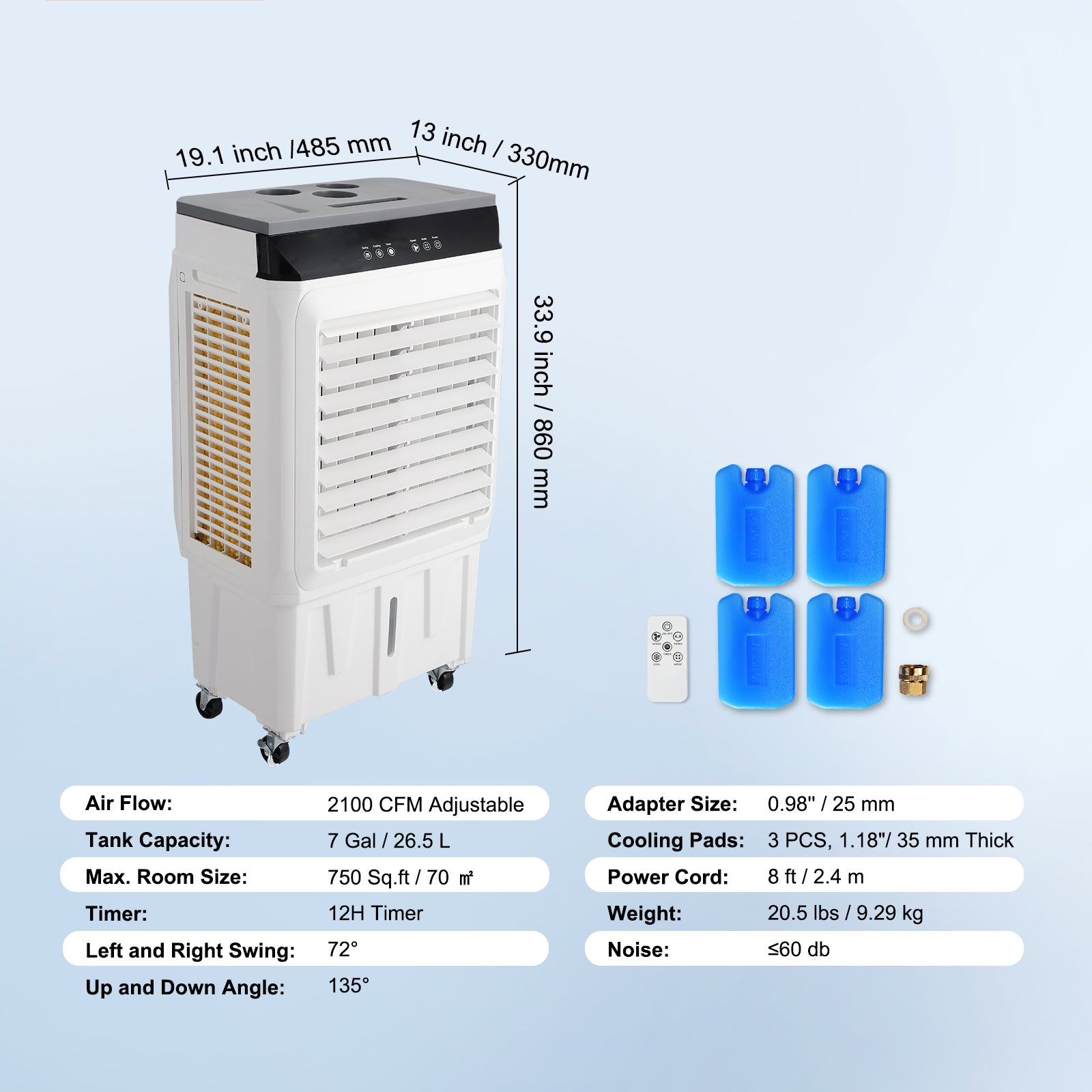 Evaporative Air Cooler with Adjustable Speeds and 12-Hour Timer