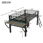 Gaming Mid Loft Bed With Desk & LED, Twin Size