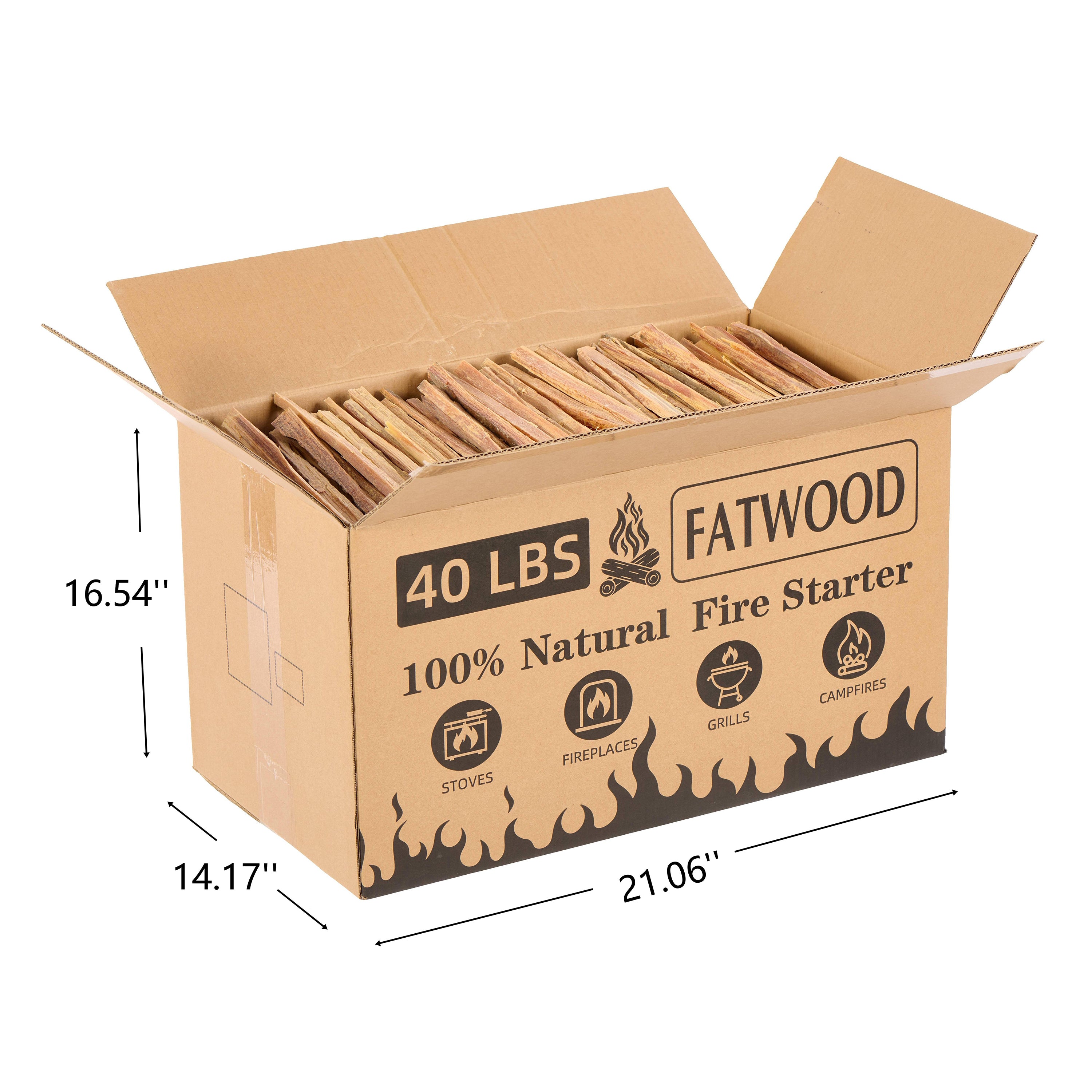 40 Lbs Fatwood Fire Starter Sticks, 100%
