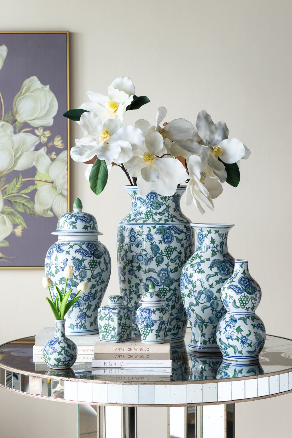 D6.9x13.4" Porcelain Double Gourd Vase with Cherry Blossom Patterns
