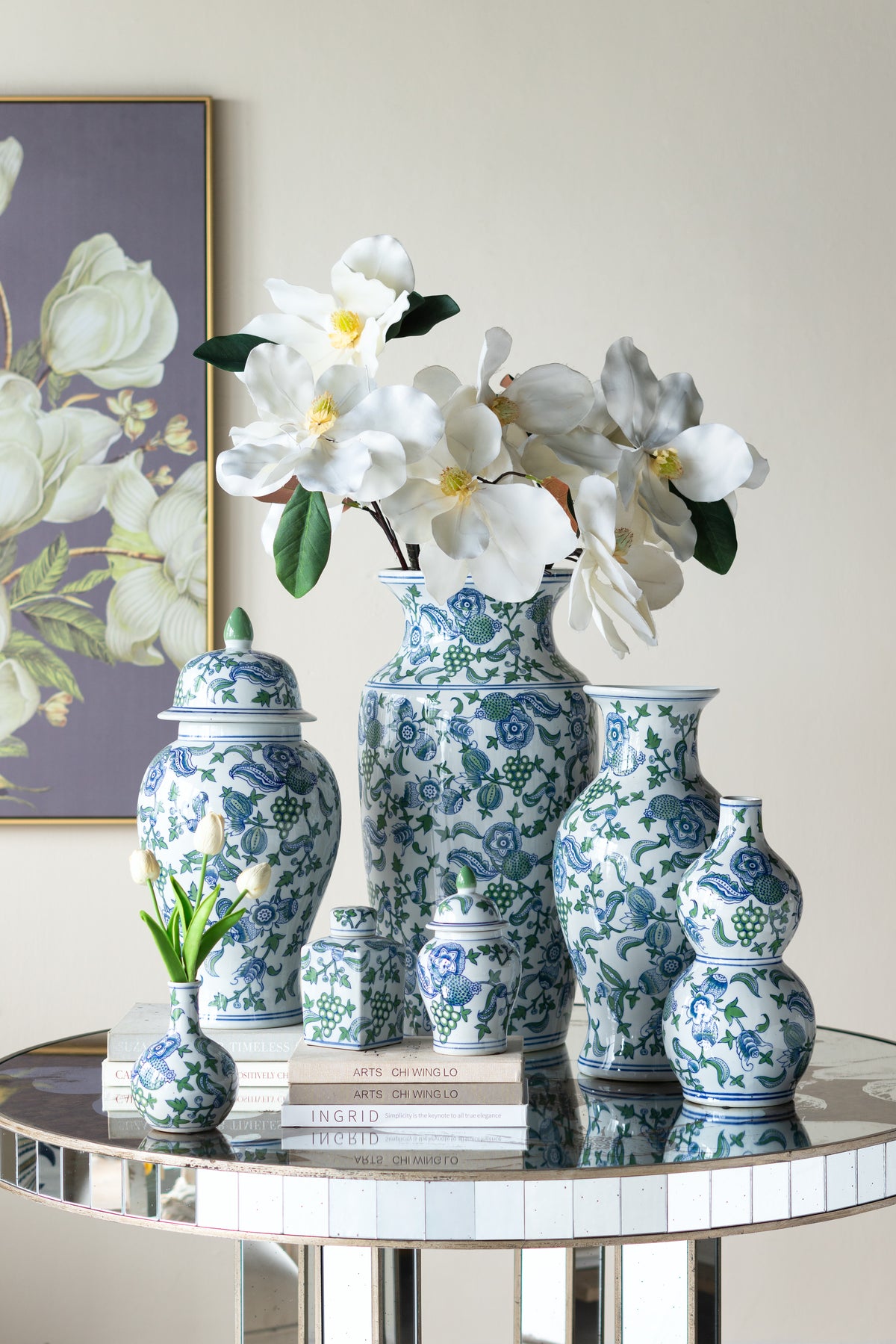 D6.9x13.4" Porcelain Double Gourd Vase with Cherry Blossom Patterns