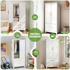 White Metal Wardrobe Closet with 2 Doors and Drawers