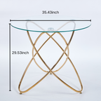 Dining Table with Golden Metal Legs and Tempered Glass