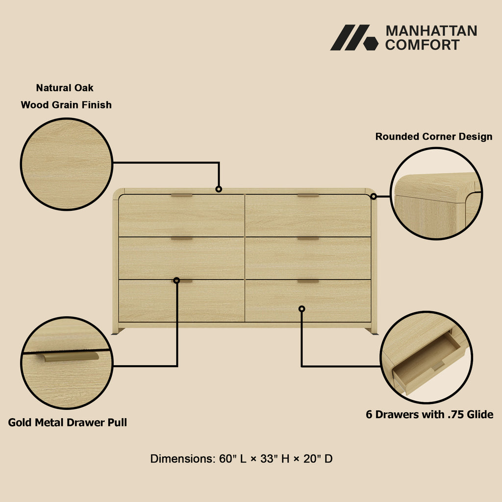 Grace Modern 60 Double Dresser with 6 Drawers