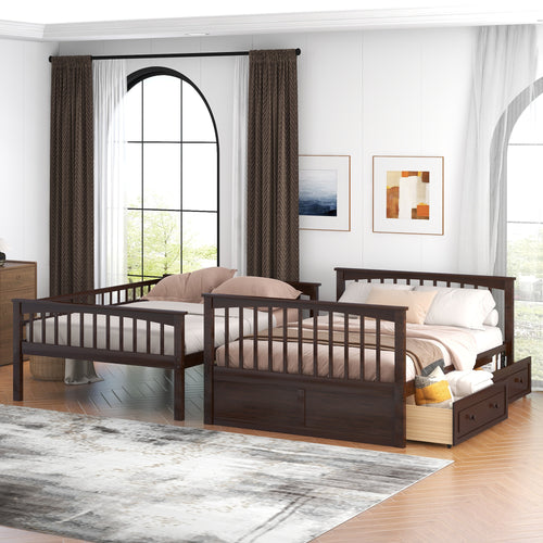 Full Over Full Bunk Bed with Drawers - Gray