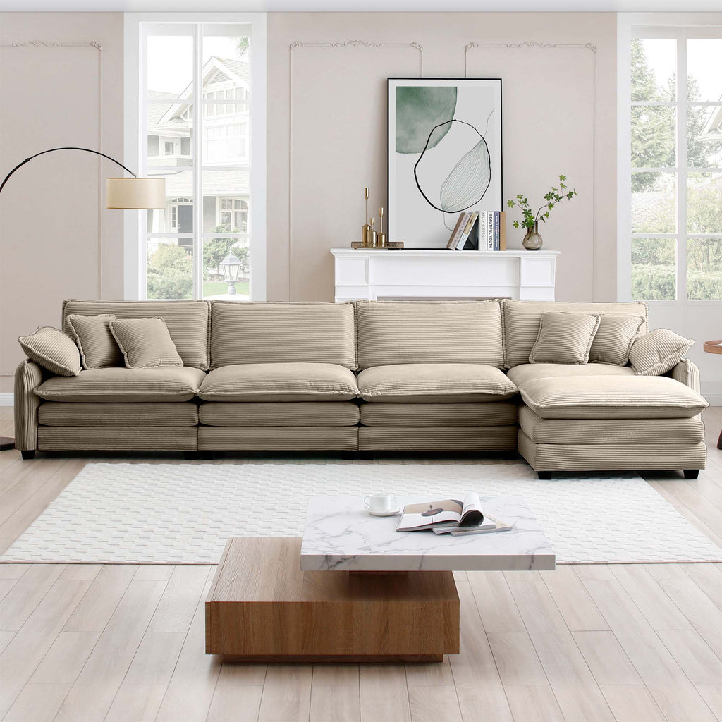 Corduroy Sofa Modern Upholstered 4 Seater with Footstool