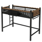 Twin XL Size Loft Bed with Ladders, Storage Shelves, and Bookshelf