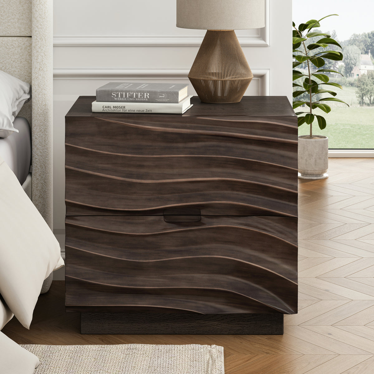 Solid Wood Nightstands, Bedside Table with 2 Drawers
