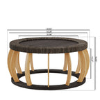 Vintage Rattan Solid Wood Round Coffee Table