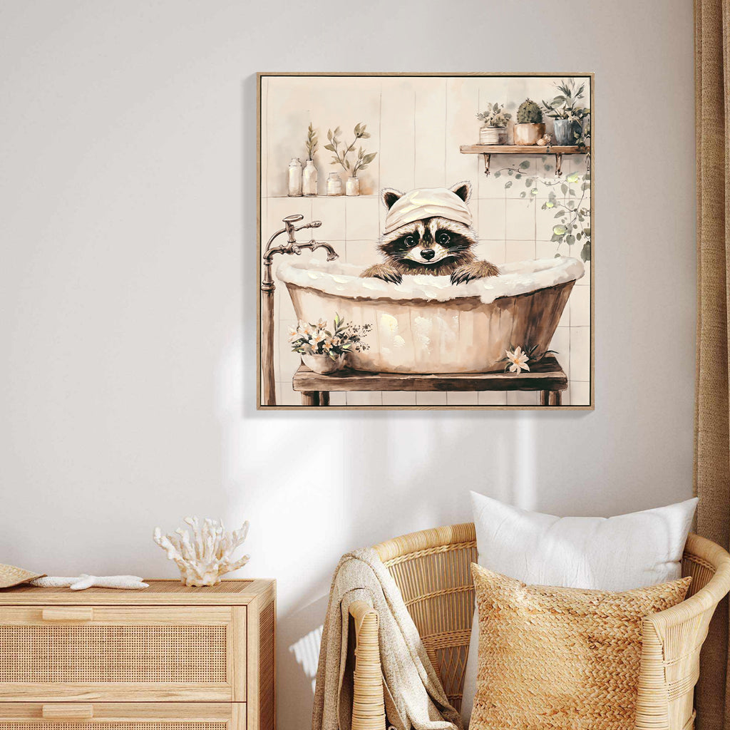 Raccoon Bathroom Canvas Wall Art