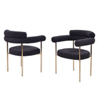 Set of 2 Boucle Fabric Kitchen Dining Chairs with Armrest