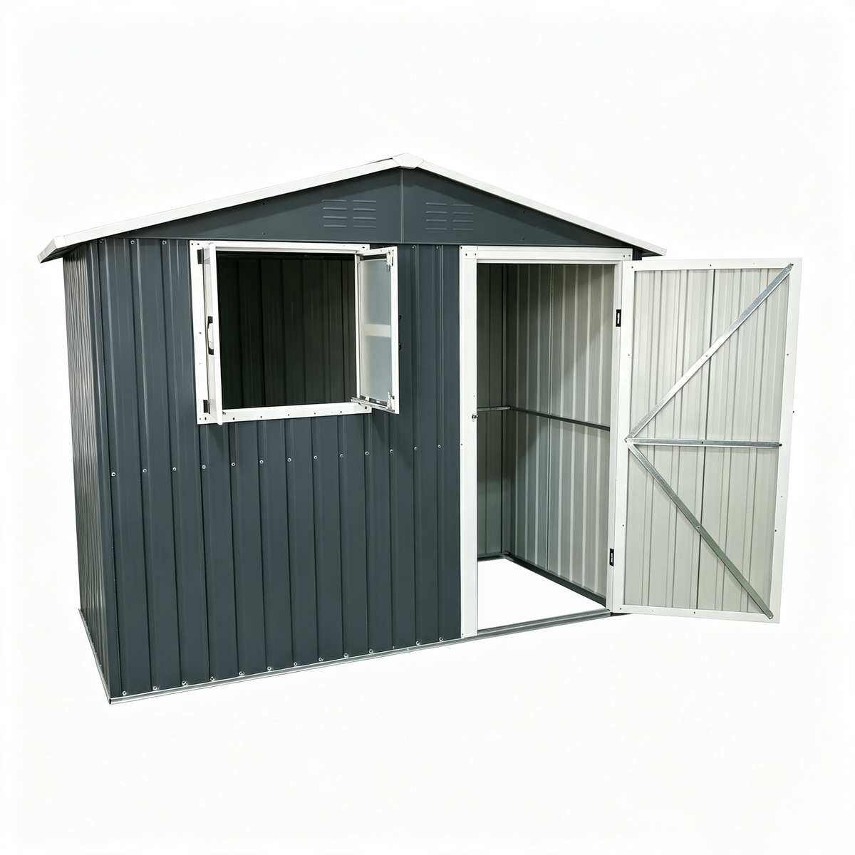 8x4 Foot Metal Storage Shed with Openable Window, Coal Grey