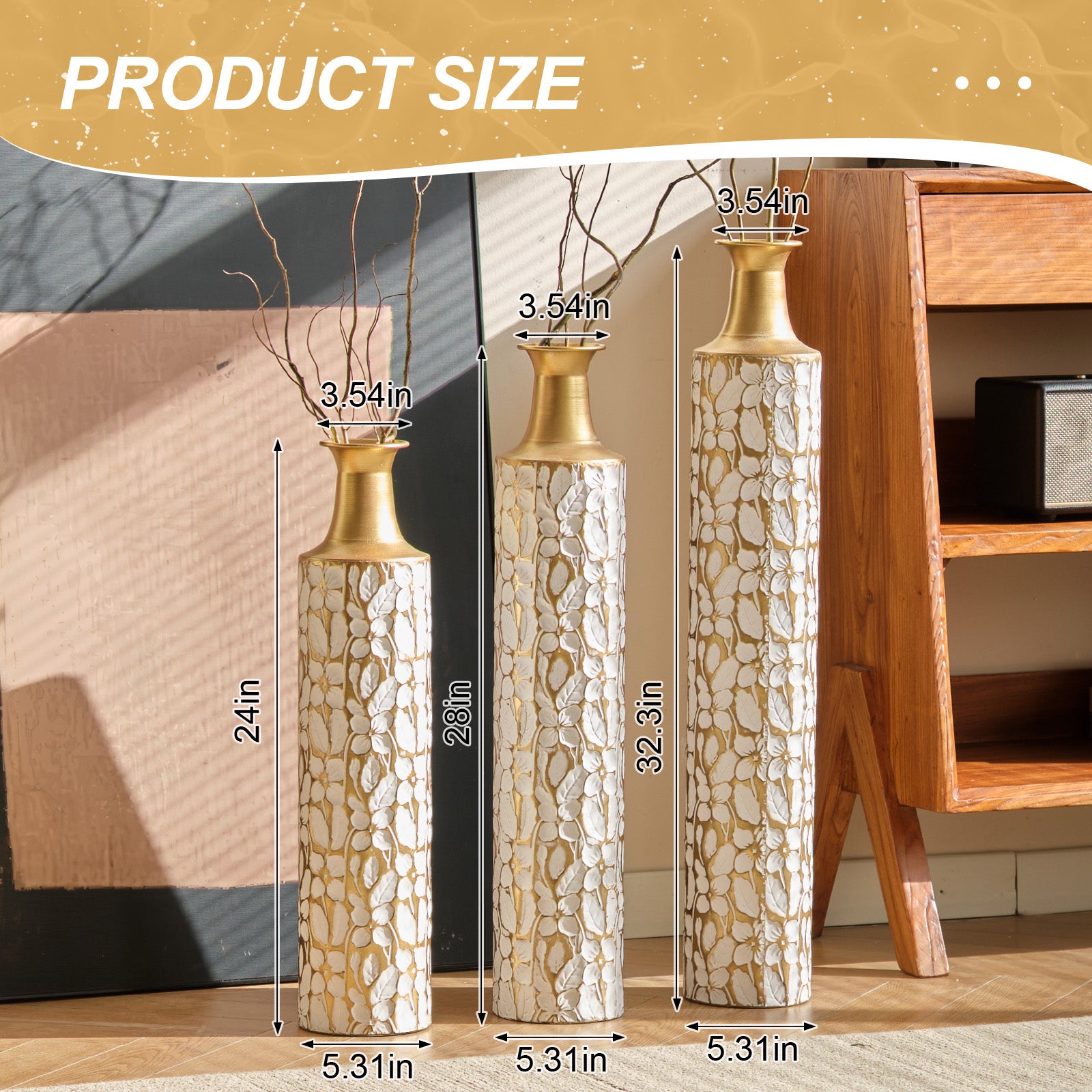 Decorative Metal Vases Set of 3