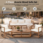 TOPMAX 4-Piece Modern Acacia Wood Sofa Set