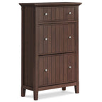 Acadian 32 Inch Wide Solid Wood Entryway Shoe Storage Cabinet in Brunette