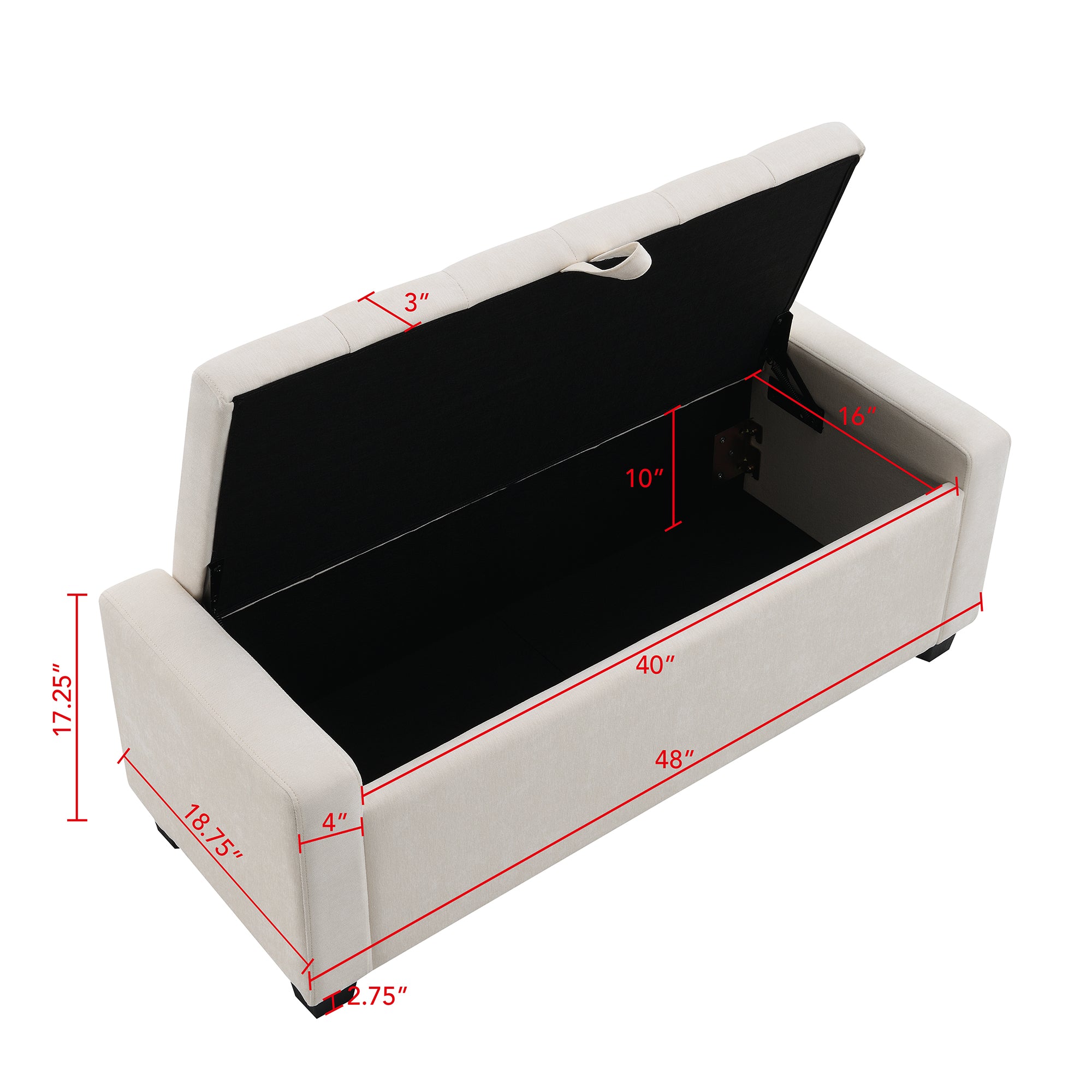 48" Ottoman with Storage and Safety Hinge