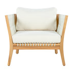 30.3" Outdoor Acacia Wood Patio Chair with Woven Rope Accents