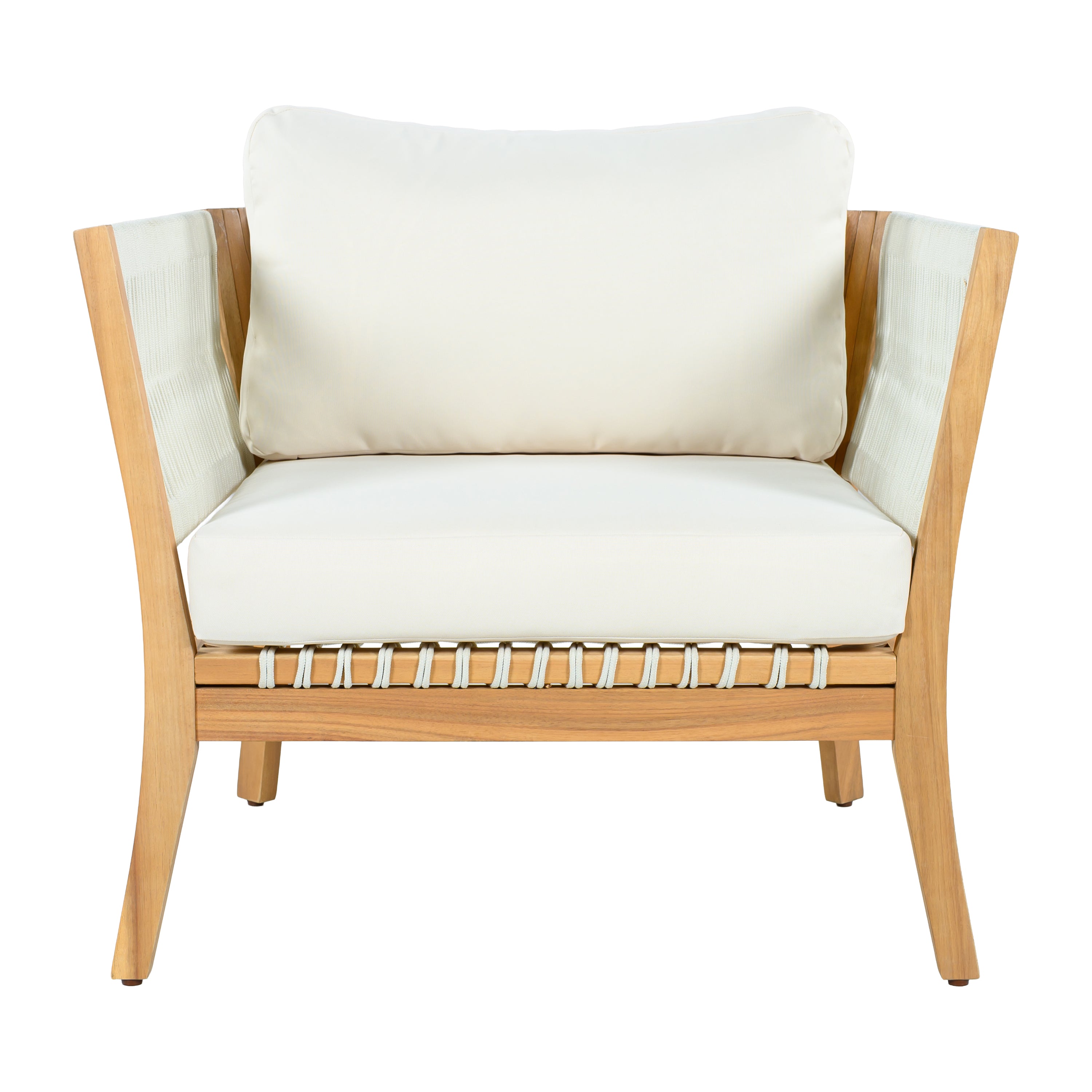 30.3" Outdoor Acacia Wood Patio Chair with Woven Rope Accents