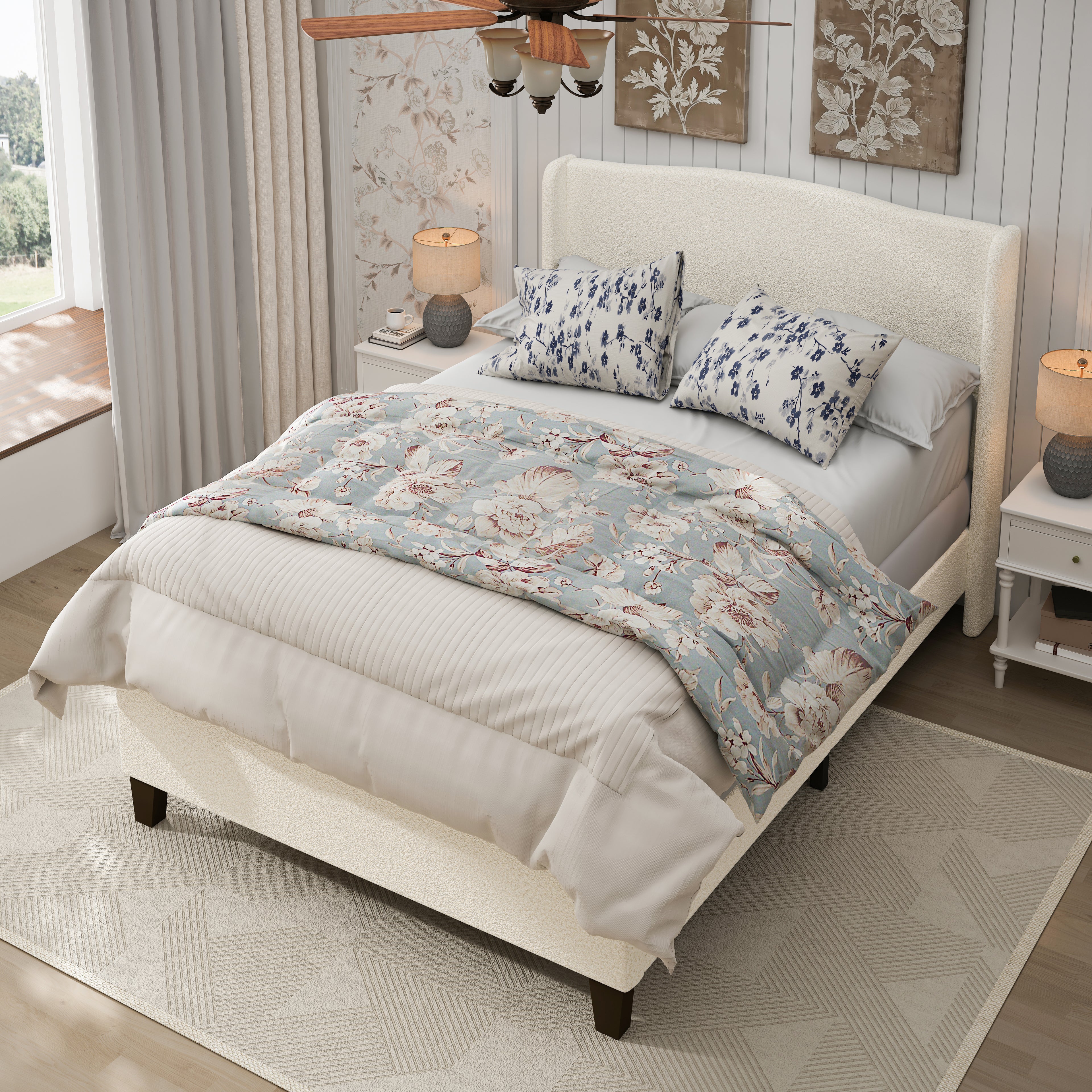Queen Size Bed Frame with Upholstered Headboard