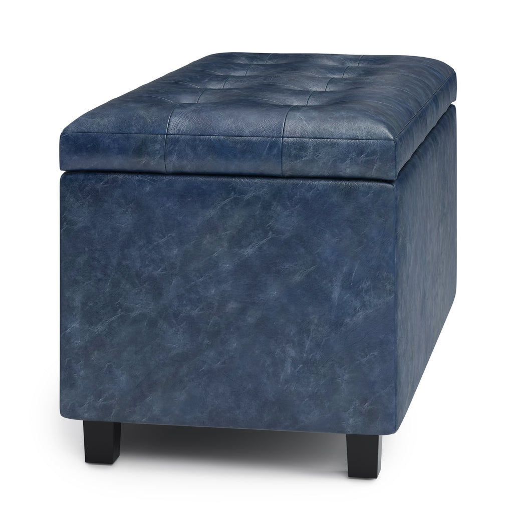 Cosmopolitan 34 Inch Wide Storage Ottoman in Denim