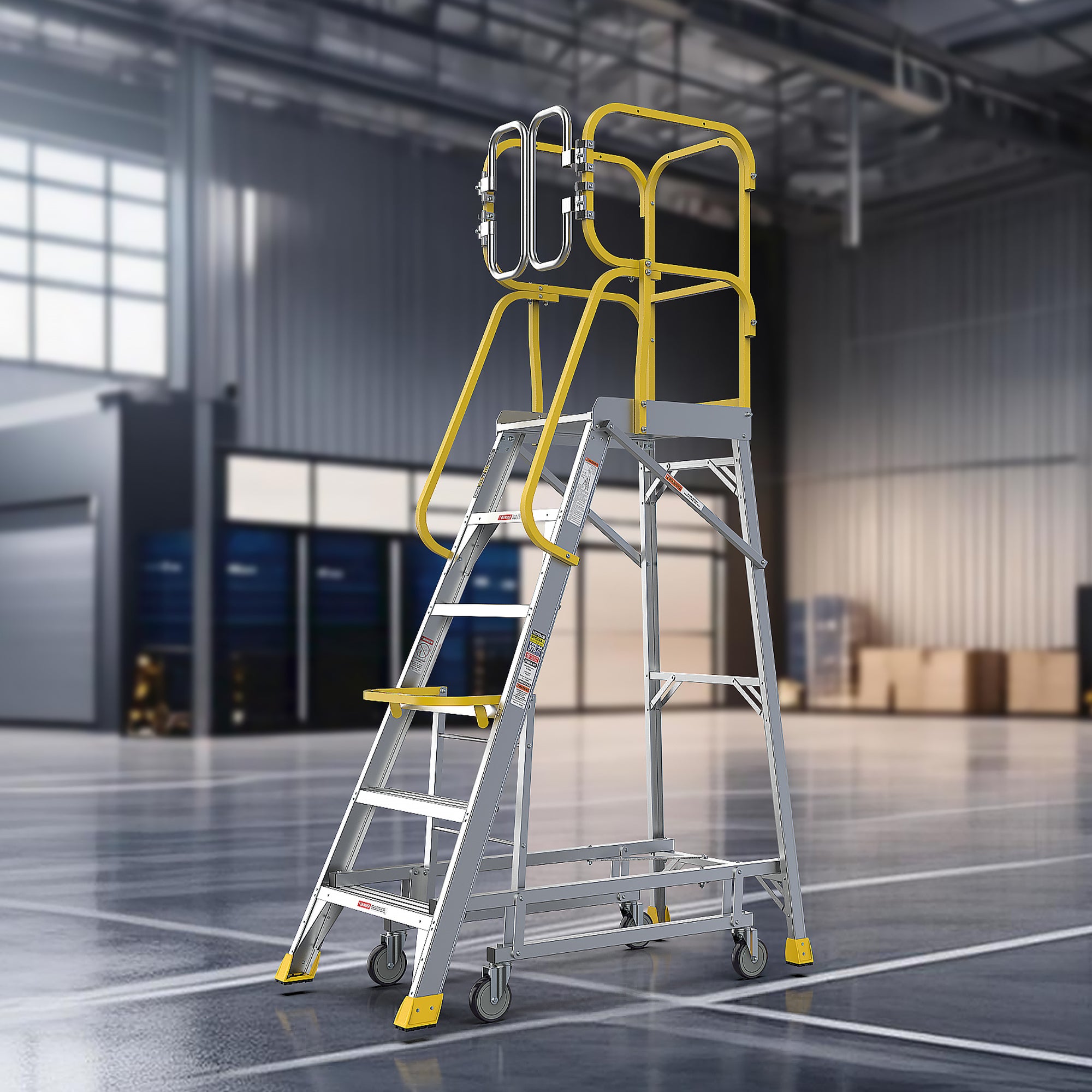 6 Step 375lbs Aluminum Rolling Platform Ladder
