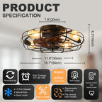 19.7" Industrial Caged Ceiling Fan with Light