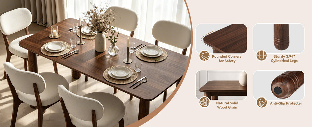 63" Solid Wood Dining Table Set with 4 Upholstered Chairs
