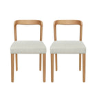 Solid Rubber Wood Dining Chairs (Natural Oak+Beige) - Set of 2