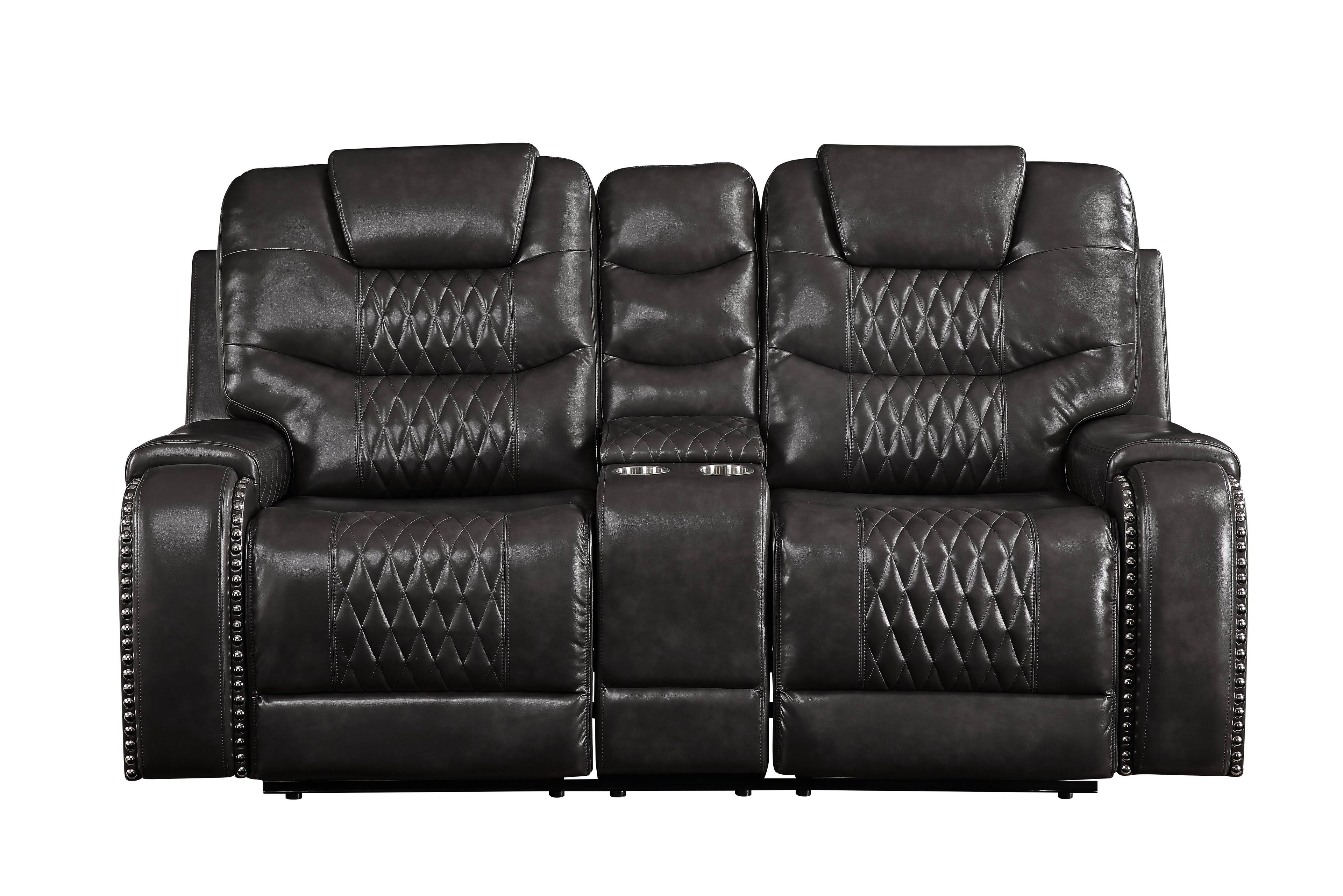 Braylon Magnetite Synthetic Leather Recliner Loveseat with Cupholder Console
