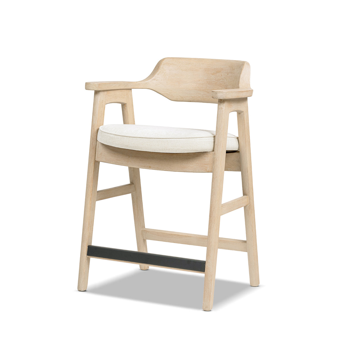 Hayes 26.5" Upholstered Counter Stool, Reclaimed Pine, Light Beige Chenille