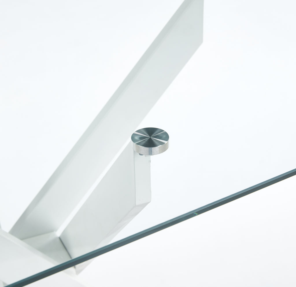 Modern Glass Dining Table with Cross Metal Legs