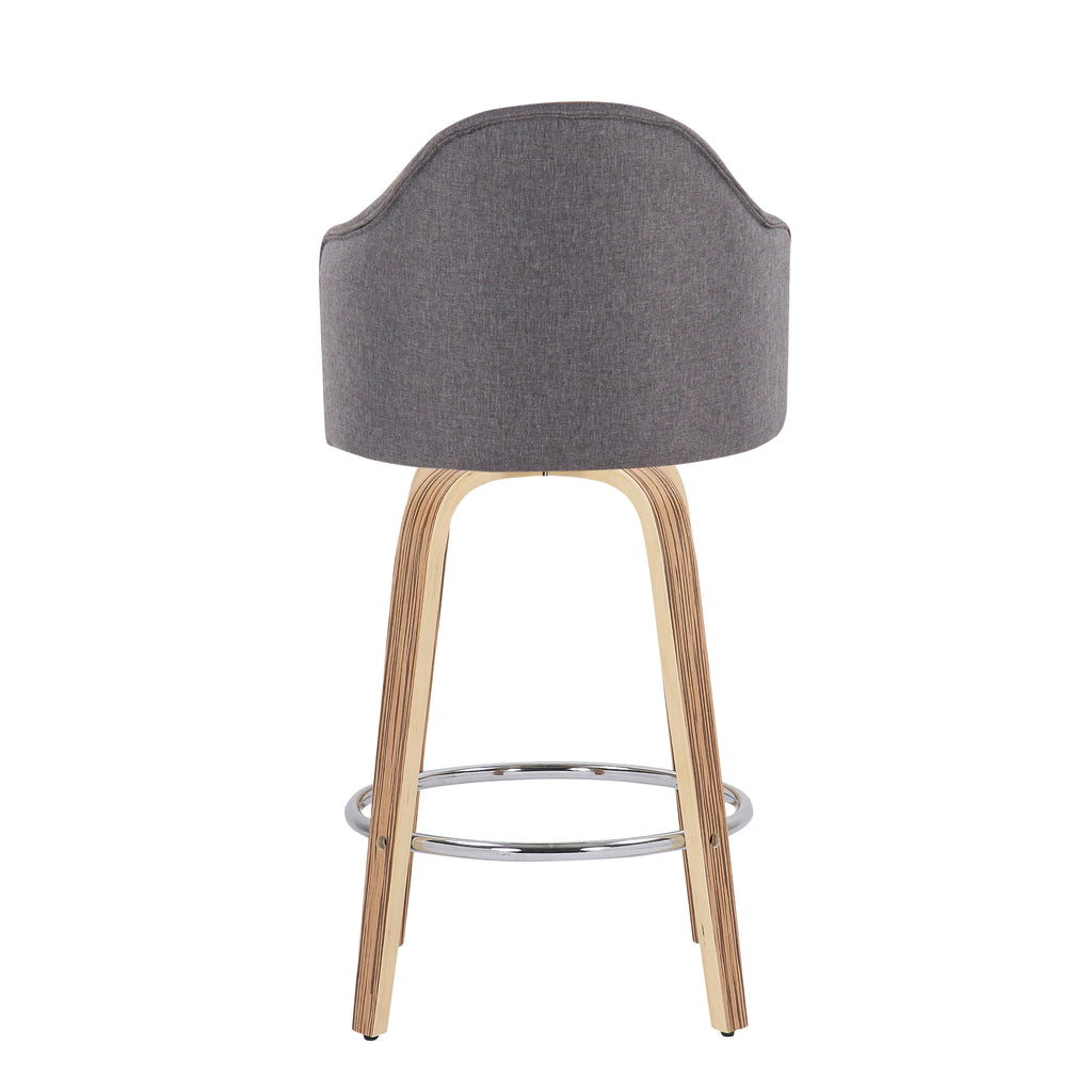 Mid-Century Modern Fixed-Height Counter Stool with Zebra Wood Legs