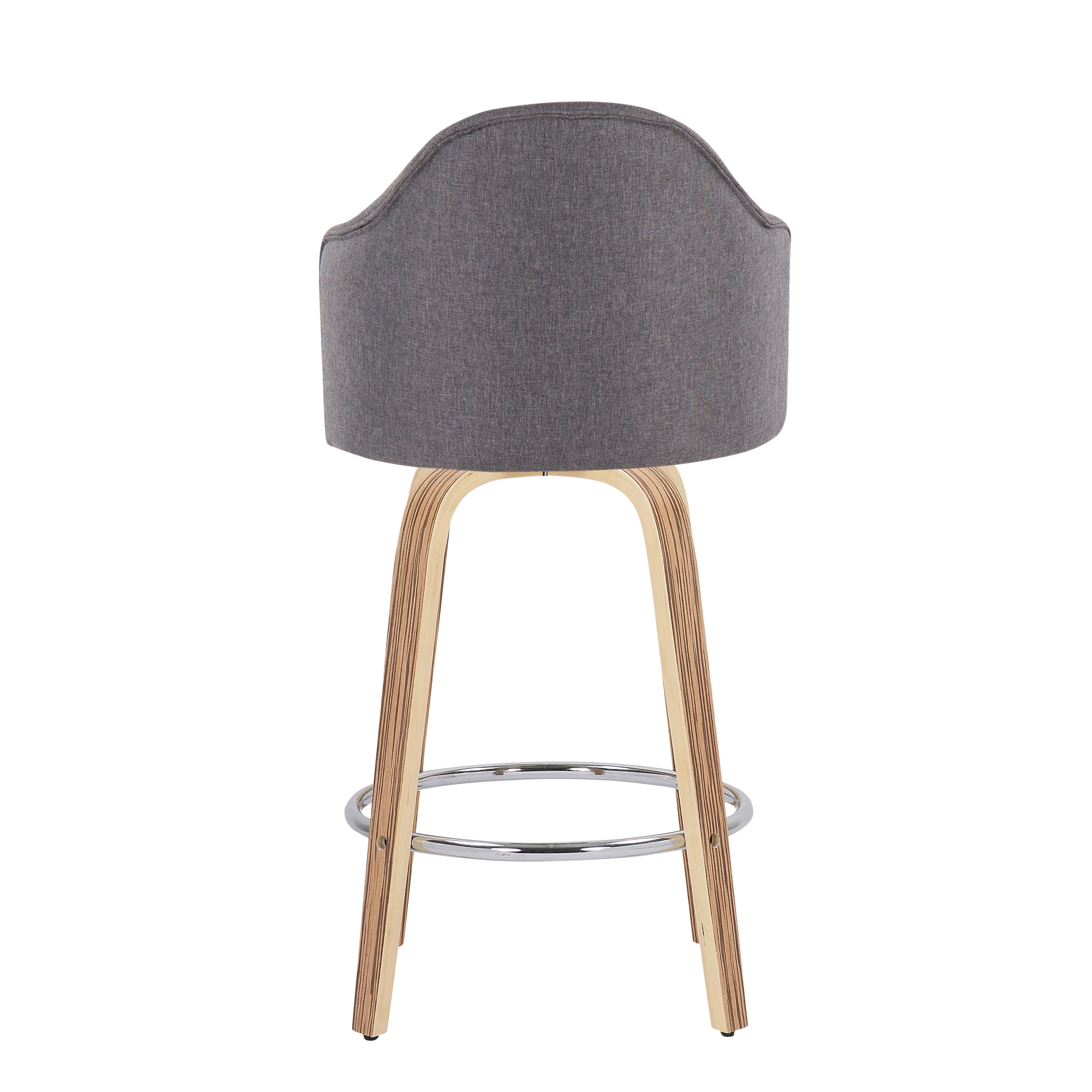 Mid-Century Modern Fixed-Height Counter Stool with Zebra Wood Legs
