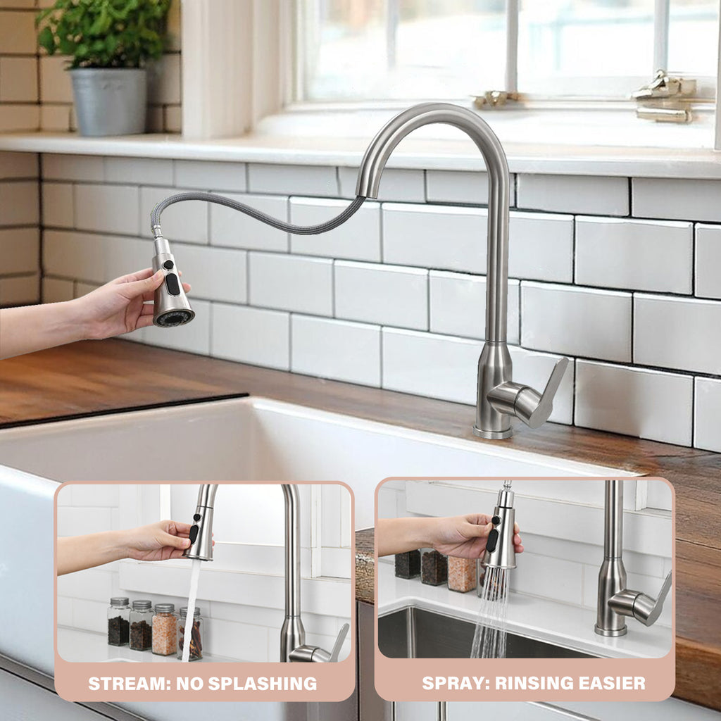 High Arc Single Handle Stainless Steel Brushed Nickel Kitchen Faucet