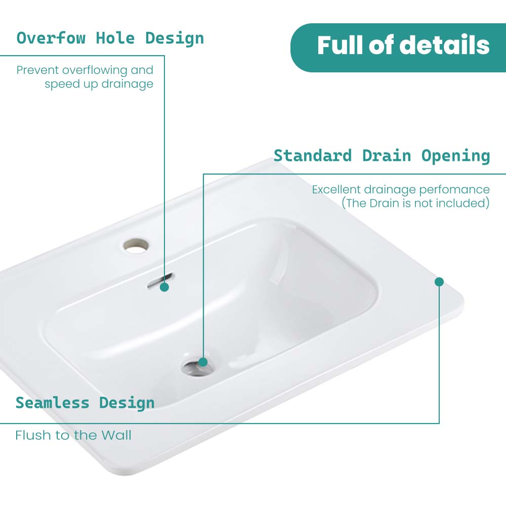 Integrated Glossy White Ceramic Sink