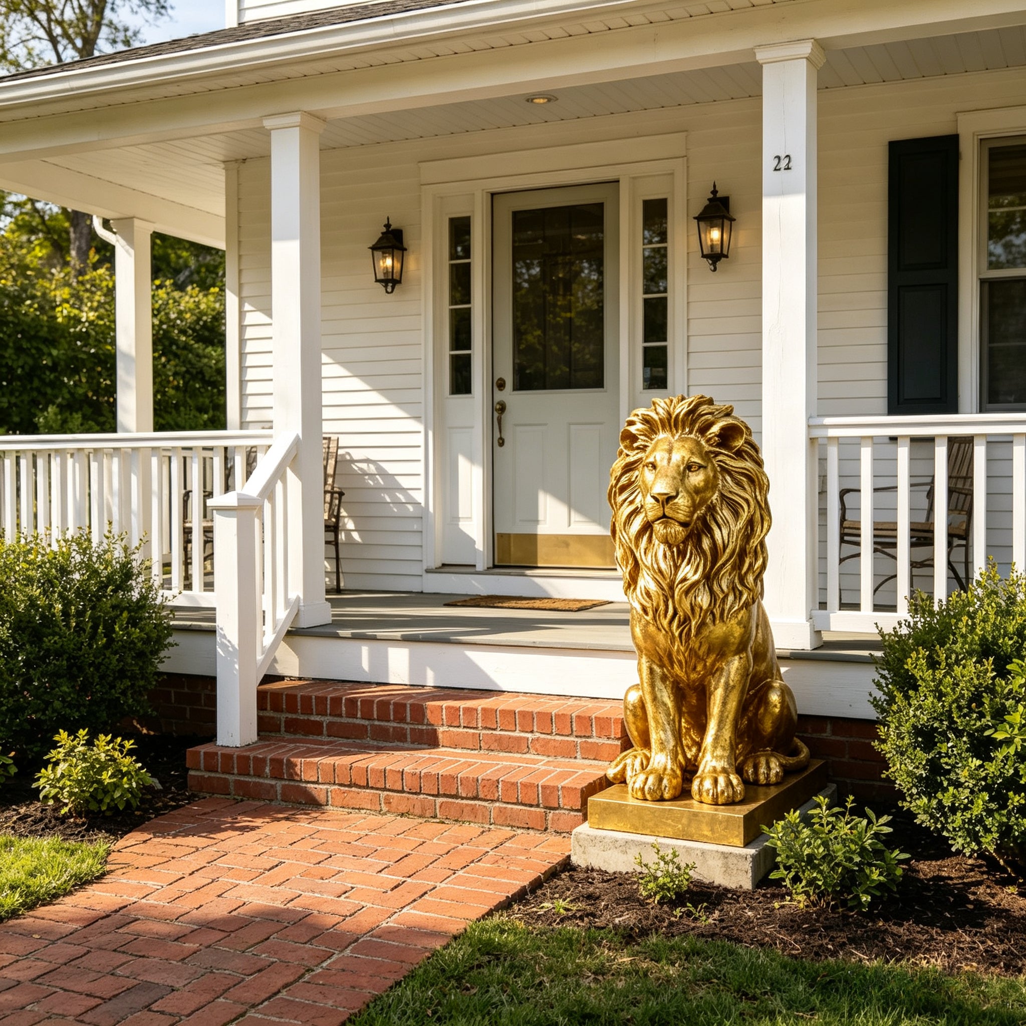 24" Lion Statue - Resin Outdoor Guardian Sculpture
