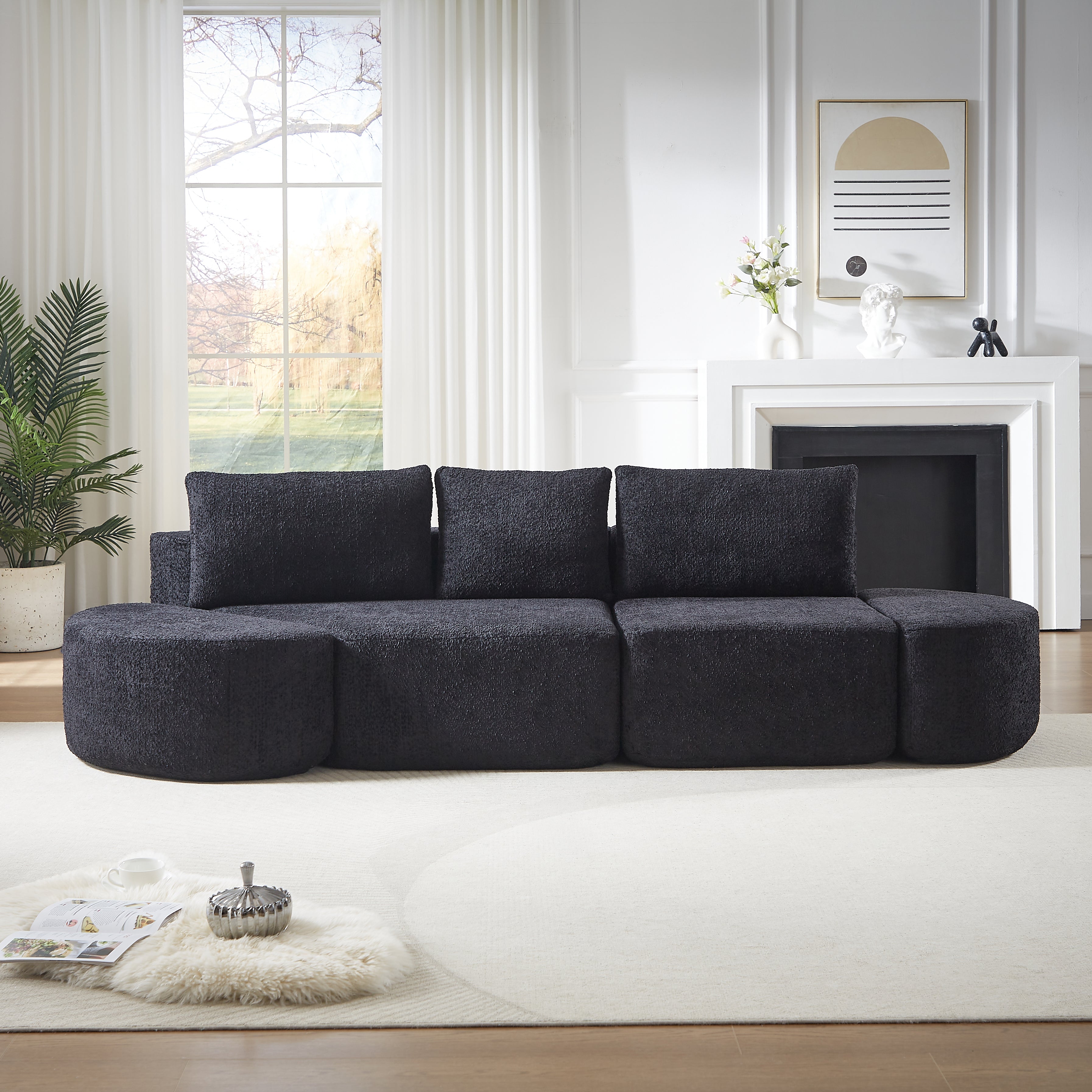 106.3-Inch V-Shaped Modular Sofa Set in Chenille Fabric