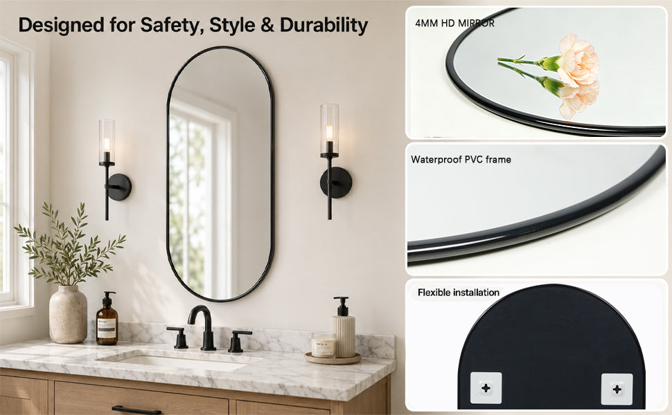 Black PVC Frame Mirror 18x40 Inch