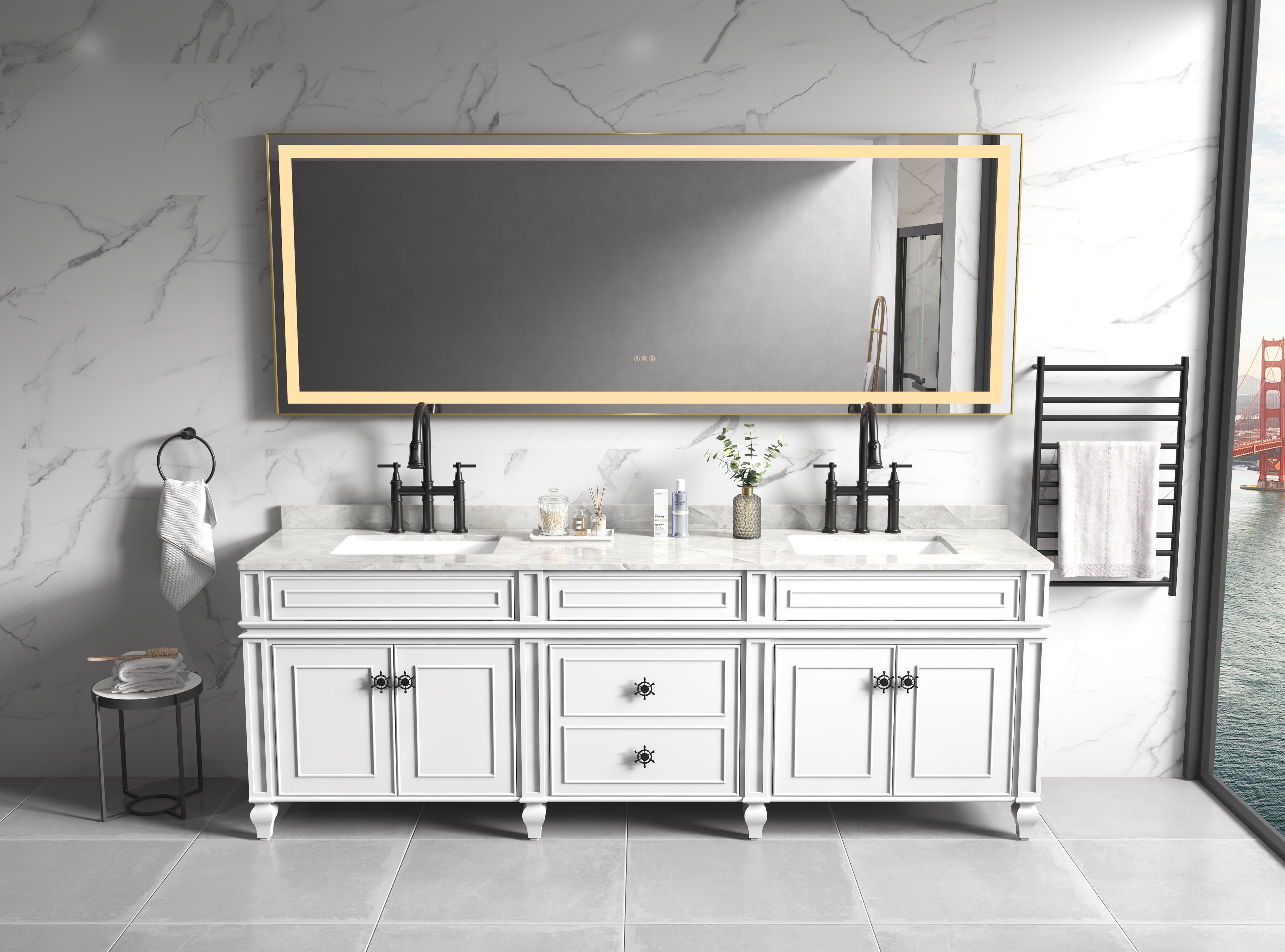 118 x 36 Inch LED Bathroom Mirror with Aluminum Frame