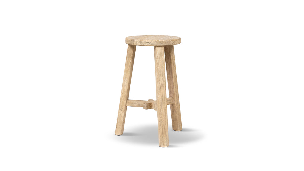 Linden Counter Stool, 25.5-Inch Reclaimed Elm Wood, Light Natural Brown