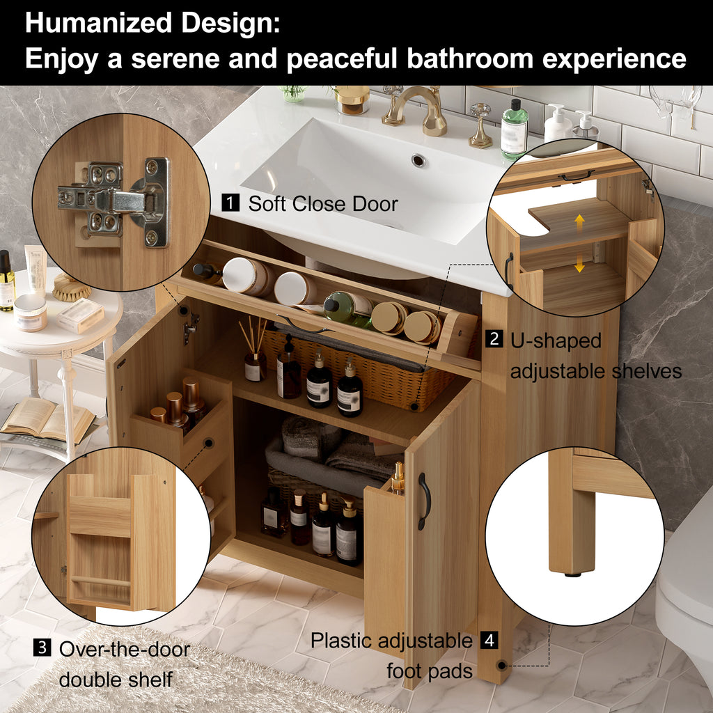 30" Wood Bathroom Vanity with Solid Wood Frame
